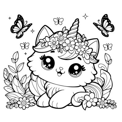 Einhornkatze in den Blumen