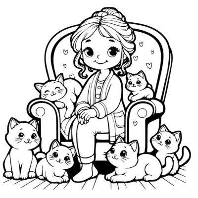 Großmutter und ihre Katzen