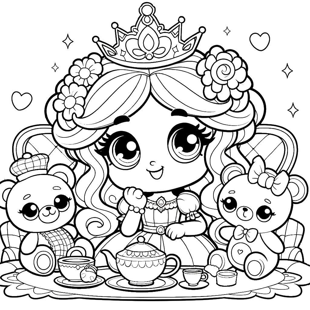 Prinzessin mit ihren Kuscheltieren