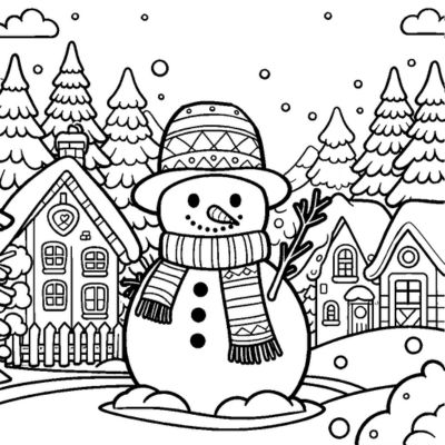 Schneemann in einem Dorf