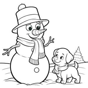 Schneemann und ein Welpe